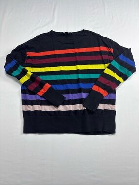 Express Black Crewneck Sweater with Multicolor Stripes